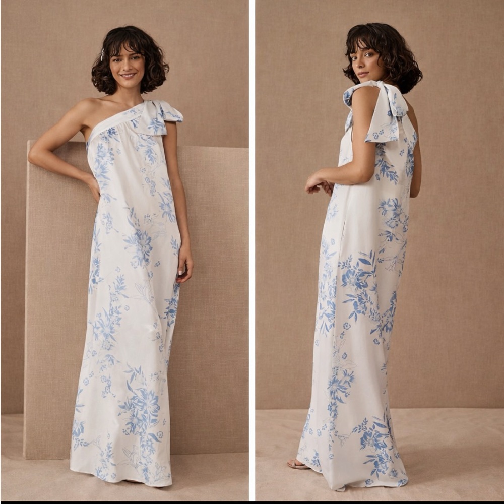 BHLDN Free People Lanna One Shoulder Dress Blue White Floral Small